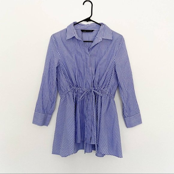 SOLD ZARA WOMAN Pinstripe Button Down Top Size M - Picture 2 of 11